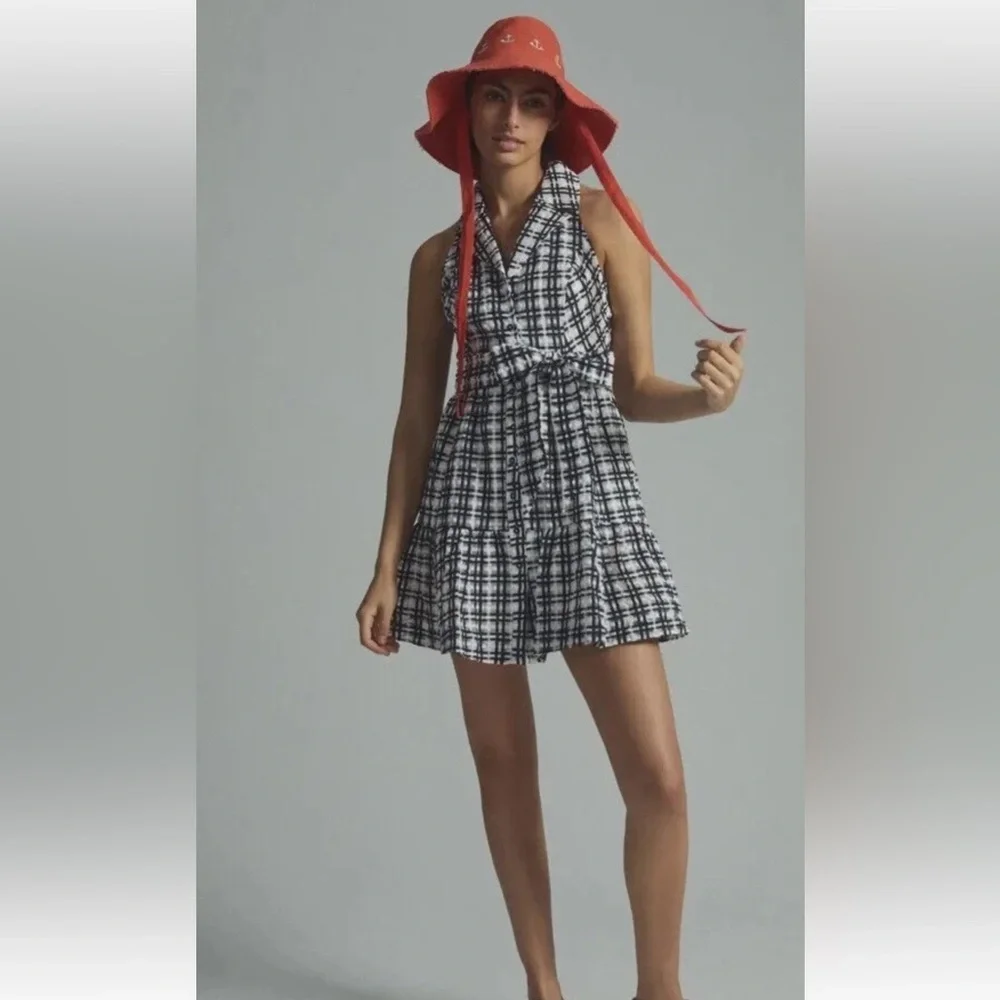 NWT  Anthropologie‎  Maeve Plaid Mini Retro Sundress Blk/White Size 10. Rt $170